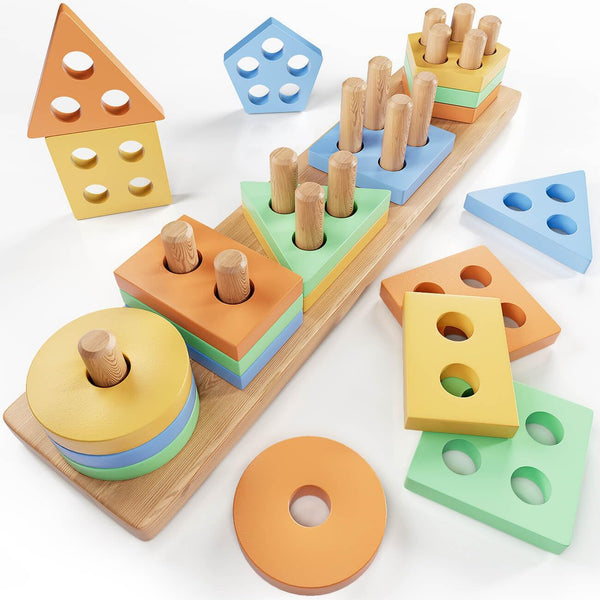 Wooden Shape Sorting Playset for Toddlers